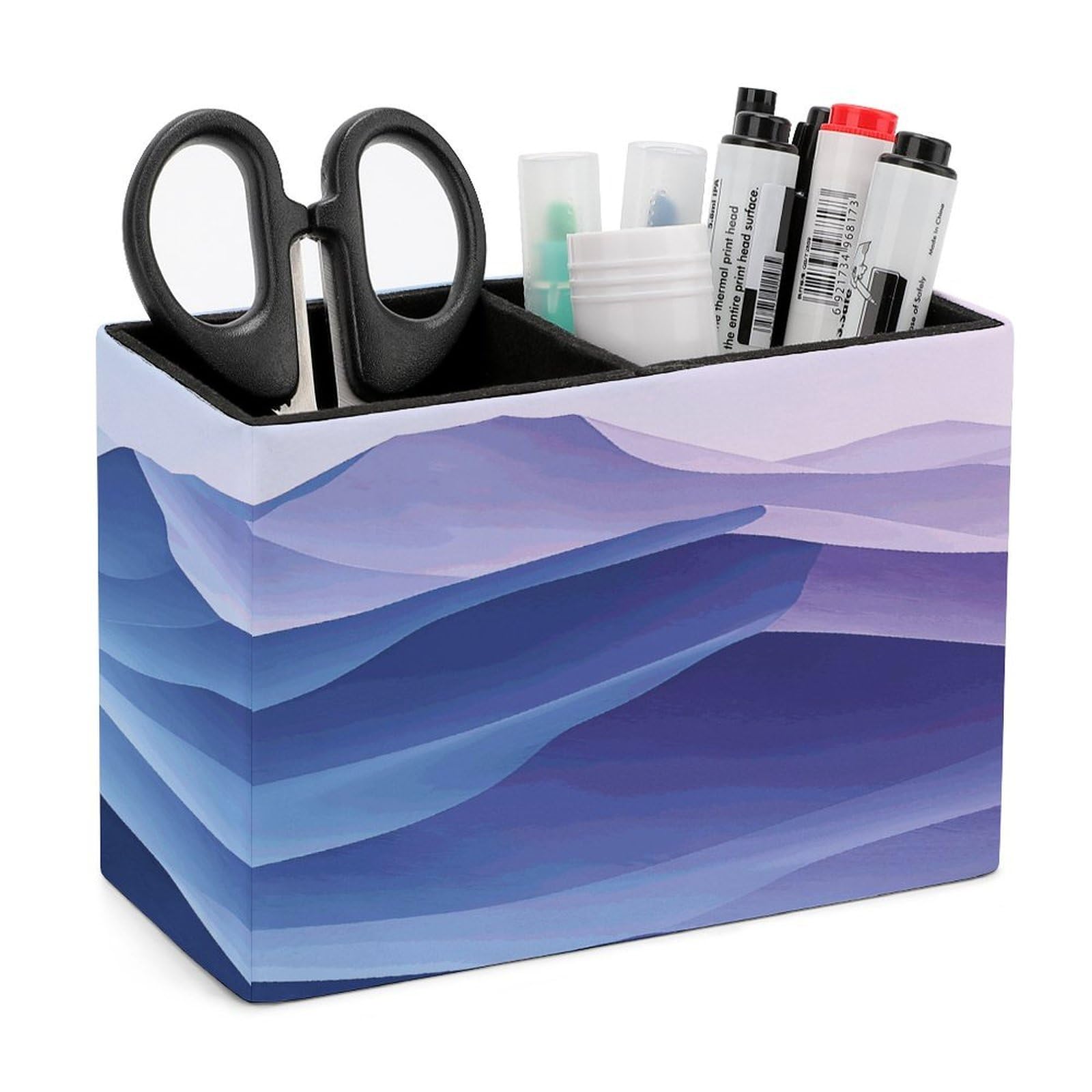 LZQPOEAS Abstract Topographic Map Pen Holder Double Compartments Pen Cup Makeup Brush Holders Leather Pencil Holder Locker Organizer for Work Locker Accessories Modern Pencil Cup for Desk