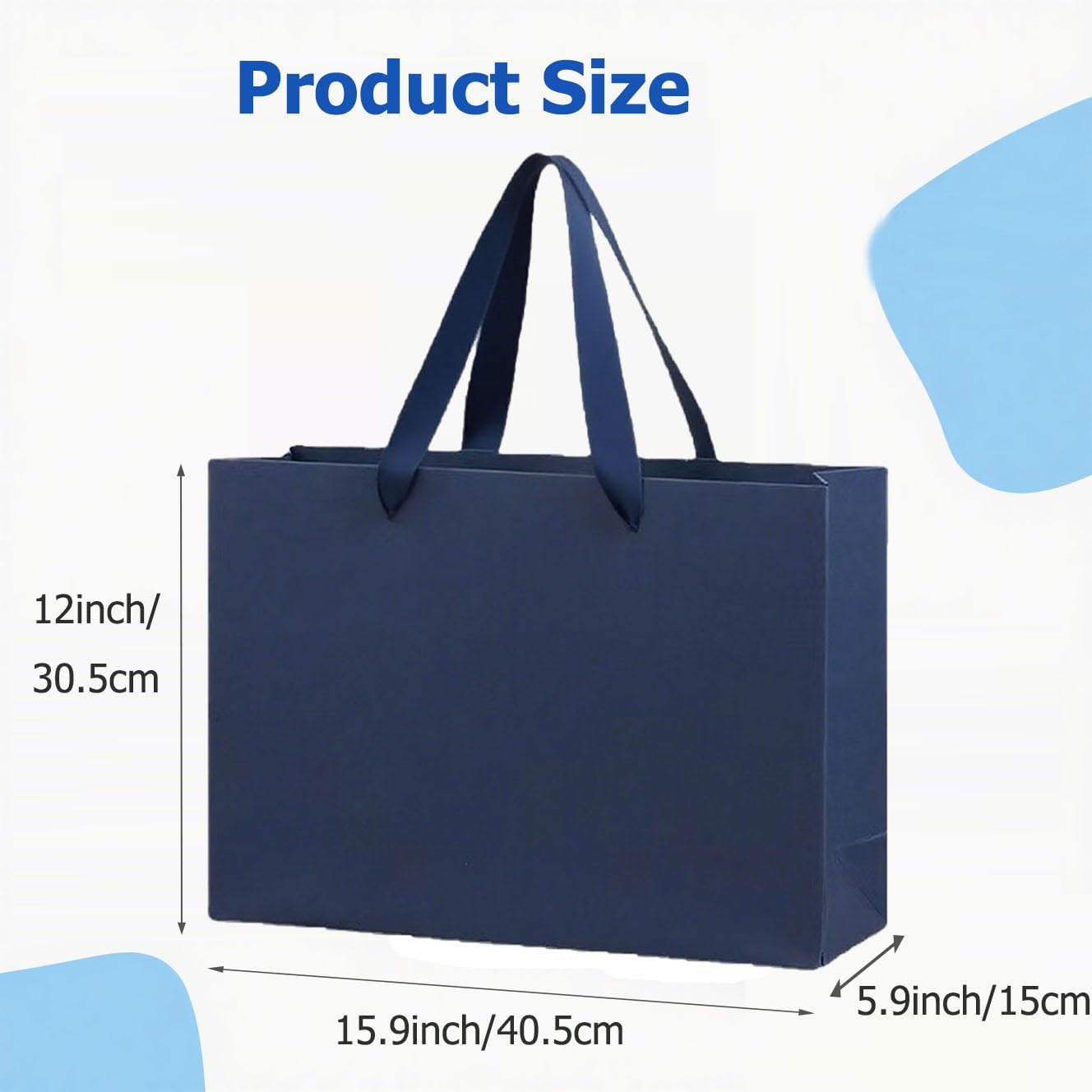 MULIANBOX Navy Blue Gift Bag 3 Pack, 15.9×5.9×12inch Extra Large Gift Wrap Bags with Ribbon Handles, Reusable Heavy Duty Kraft Paper Bags Bulk for Shopping, Wedding, Party, Gift, Retail - Image 2
