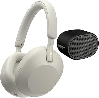 Sony WH-1000XM5 Wireless Noise Canceling Over-Ear Headphones (Silver) Extra Bass Portable Bluetooth Speaker Bundle (2 Items)