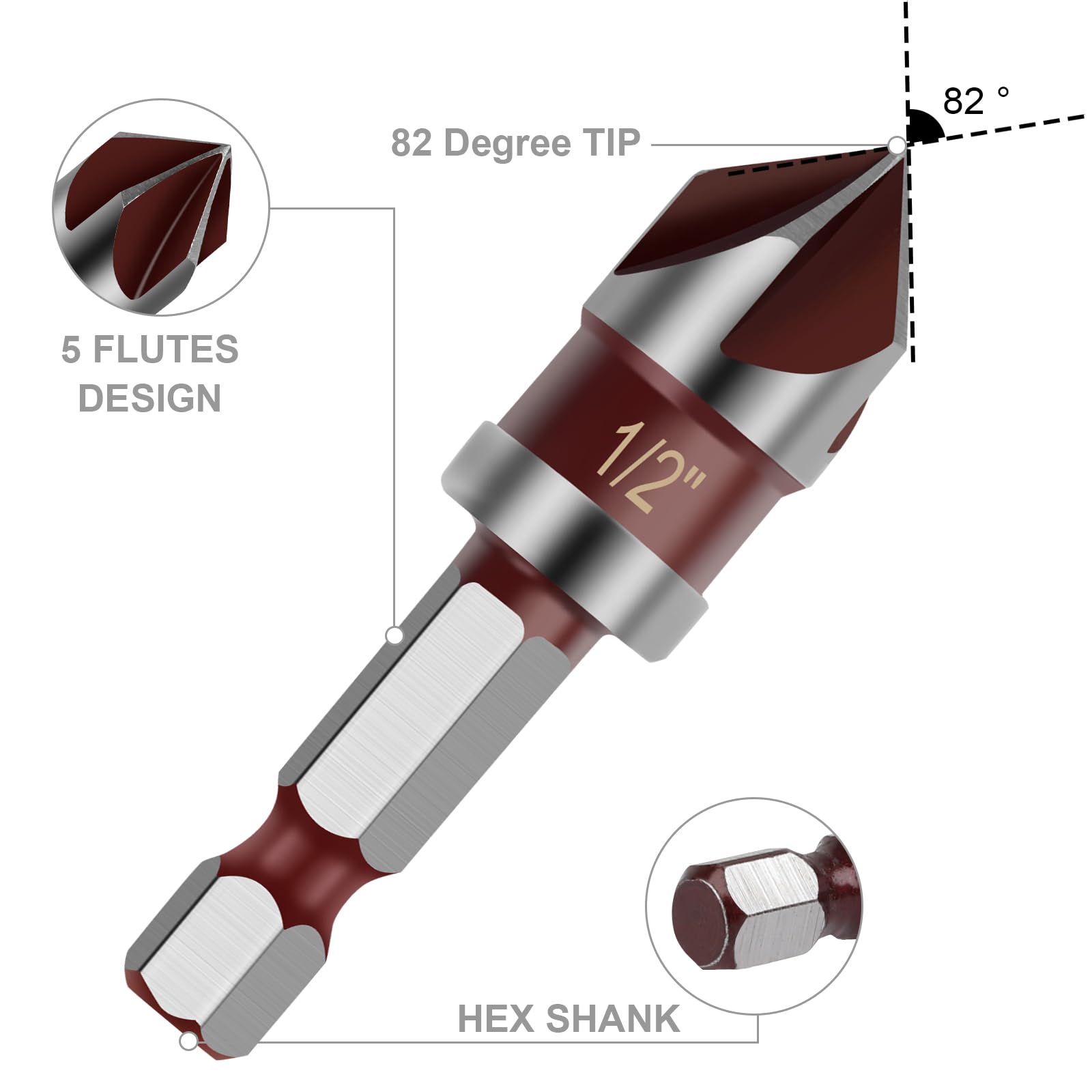 Countersink Drill Bit Set - 5 Piece HSS -3