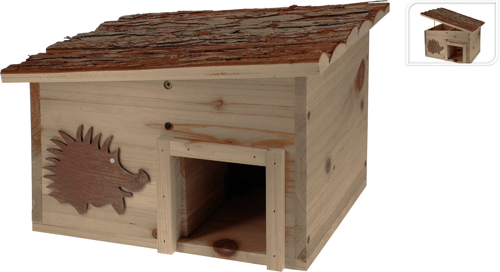 Hotel riccio in legno con tetto piatto, rettangolare, 34 x 28 cm, stabile e resistente alle intemperie, casetta per riccio