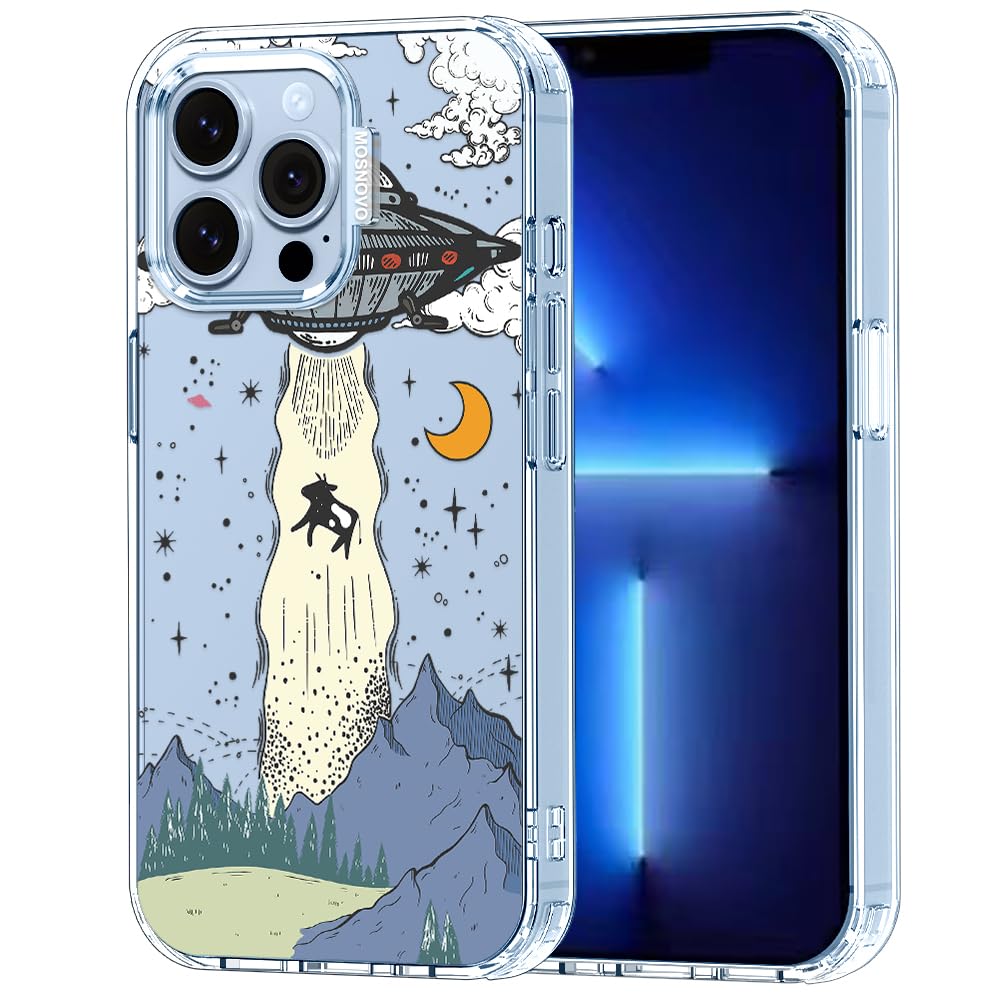 MOSNOVO Case for iPhone 13 Pro, [Buffertech 6.6ft Military-Grade Drop Protection] [Anti Peel Off Tech] Clear TPU Bumper Phone Case Cover Design - UFO