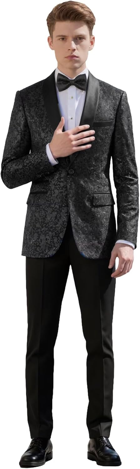 Men's Floral Dinner Party Prom Wedding Stylish Tuxedo Suits for Men One Button Dinner Jacket Pants Set