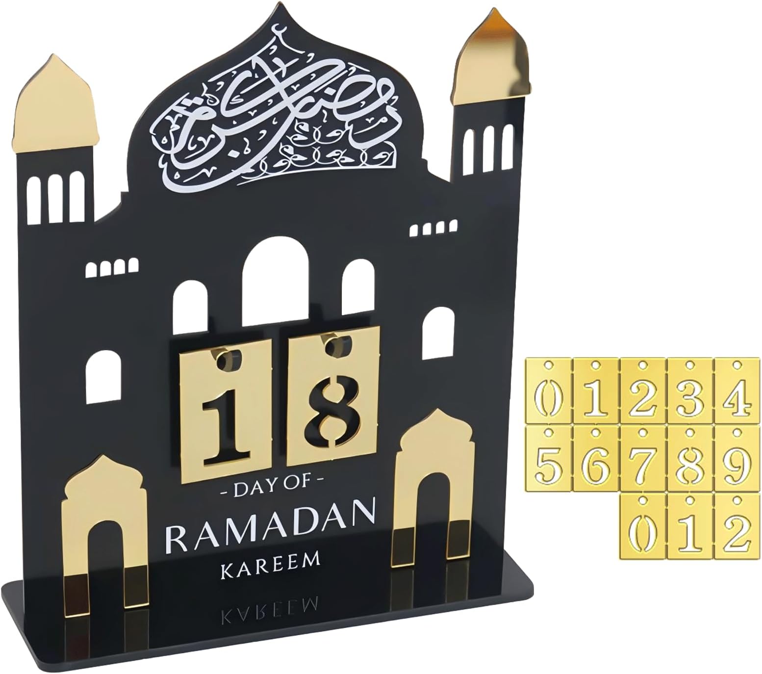 31 Days Ramadan Calendar Countdown Calendars, Acrylic Eid Mubarak Advent Calendar Table Decorations, Mosque Moon Star, Eid Ornament for Muslim Ramadan Party Decorations Supplies (Black-A)