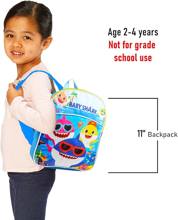 Baby Shark Mini Backpack for Boys & Girls Bundle - 11 w Adjustable Straps