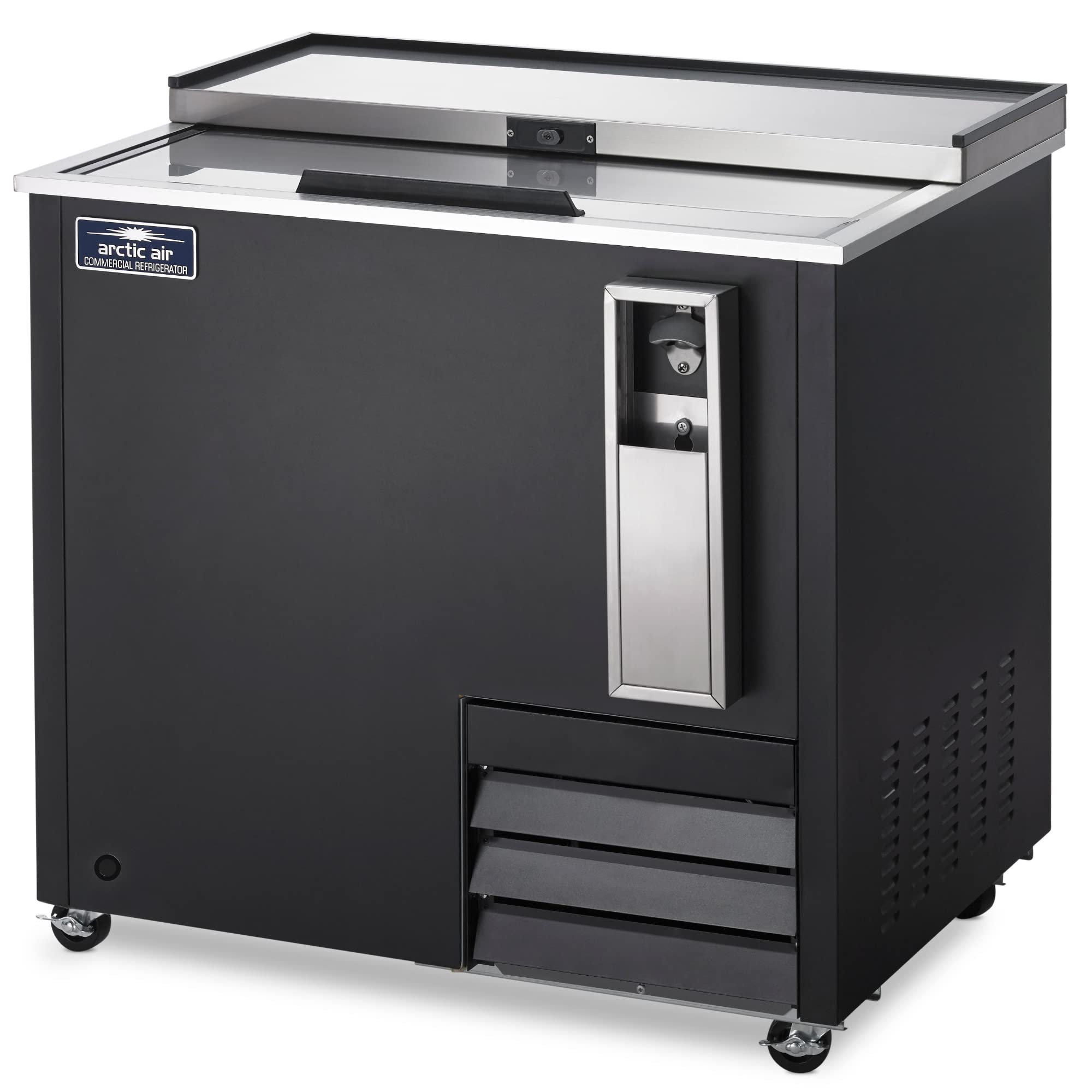 - AUB36R 37-Inch Forced Air Horizontal Bottle Cooler, 264 Bottle Capacity, Black, 115v