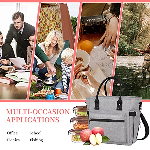 Xuanqifc Insulated Adult Lunch Bag For Women Thermal Food Storage Tote Bags Water Resistant Ice Cooler With Long Shoulder Strap Large Lunch Boxes For Men Picnic Working Outing (Grey) #TOP5