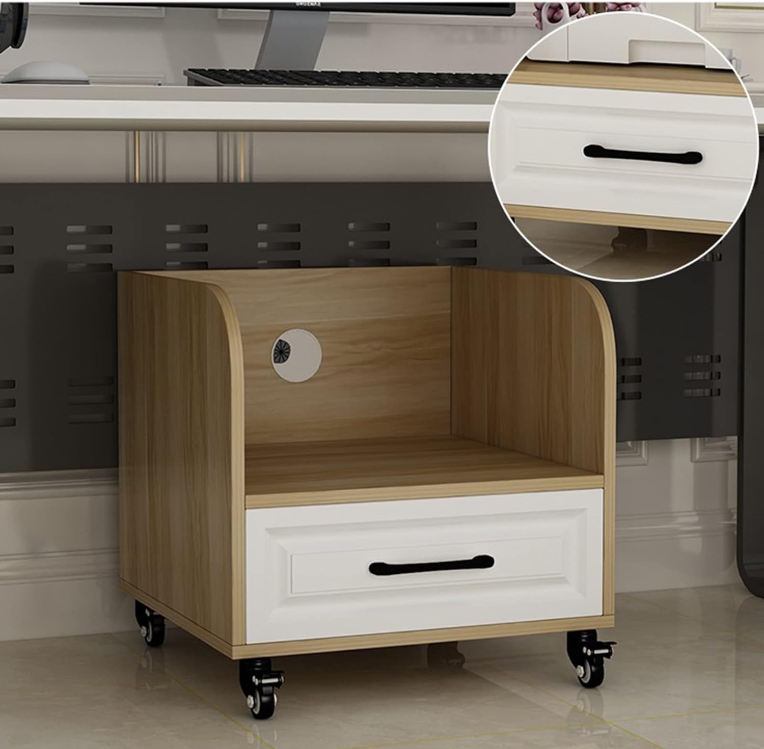 Soporte Impresora Soporte De Madera para Impresora con Ruedas, Carrito, Polea, Escritorio Oficina, Debajo, para, Estante Cajón Estante(54 * 40 * 45cm)