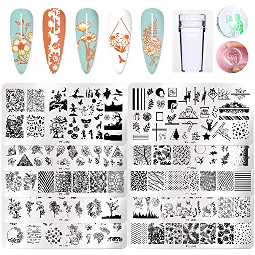 PICT YOU 10pcs Nail Stamp Plates Nails Art Stamping Plate Scraper Stamper Set Leaves Flowers Animal Nail Plate Template Image for Christmas Nail Art Design