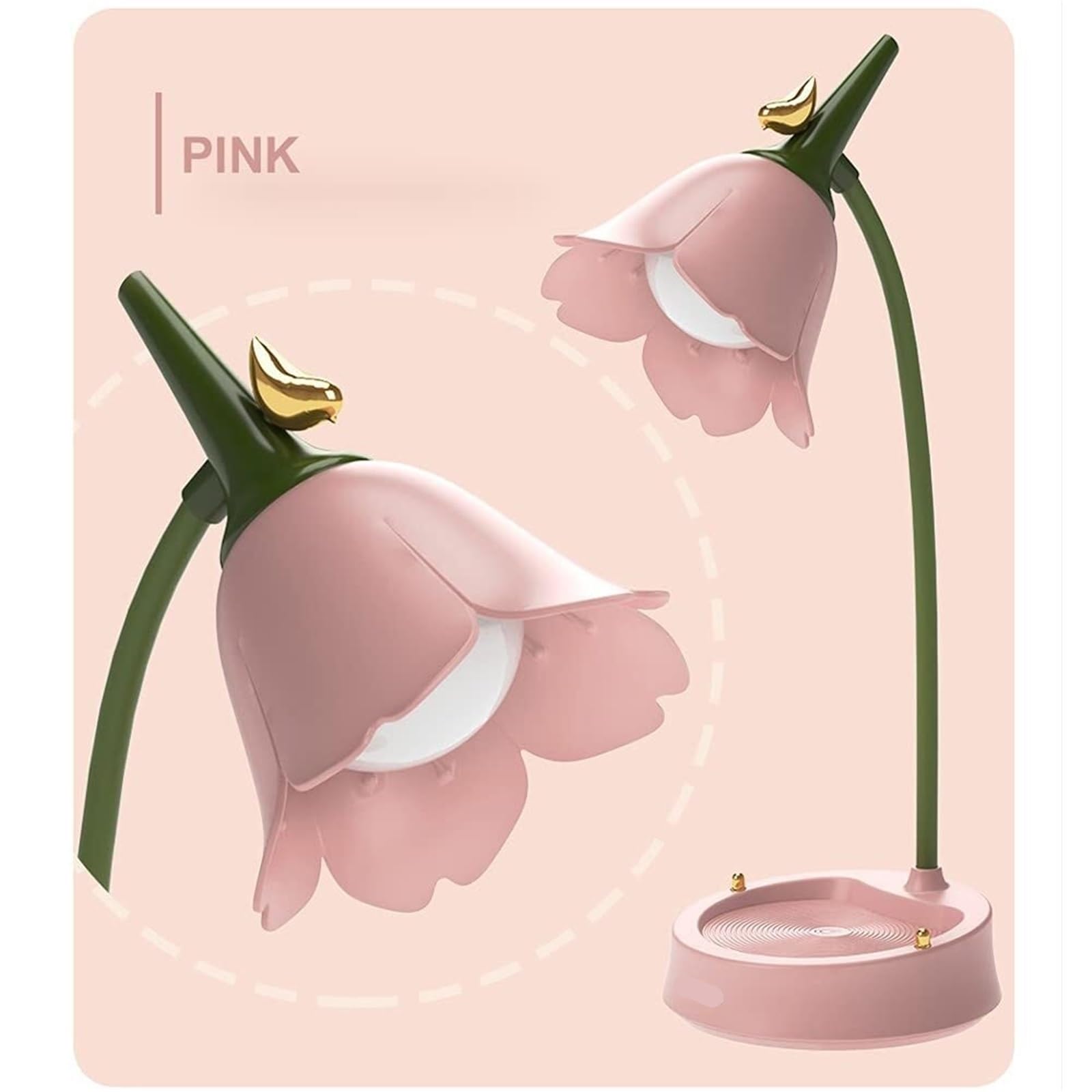 Lampara Escritorio para Oficina Lámpara De Escritorio LED Recargable, Luz Inalámbrica, Cuello Cisne Ajustable, Táctil Y Regulable Moderno Flexo Escritorio(Pink)