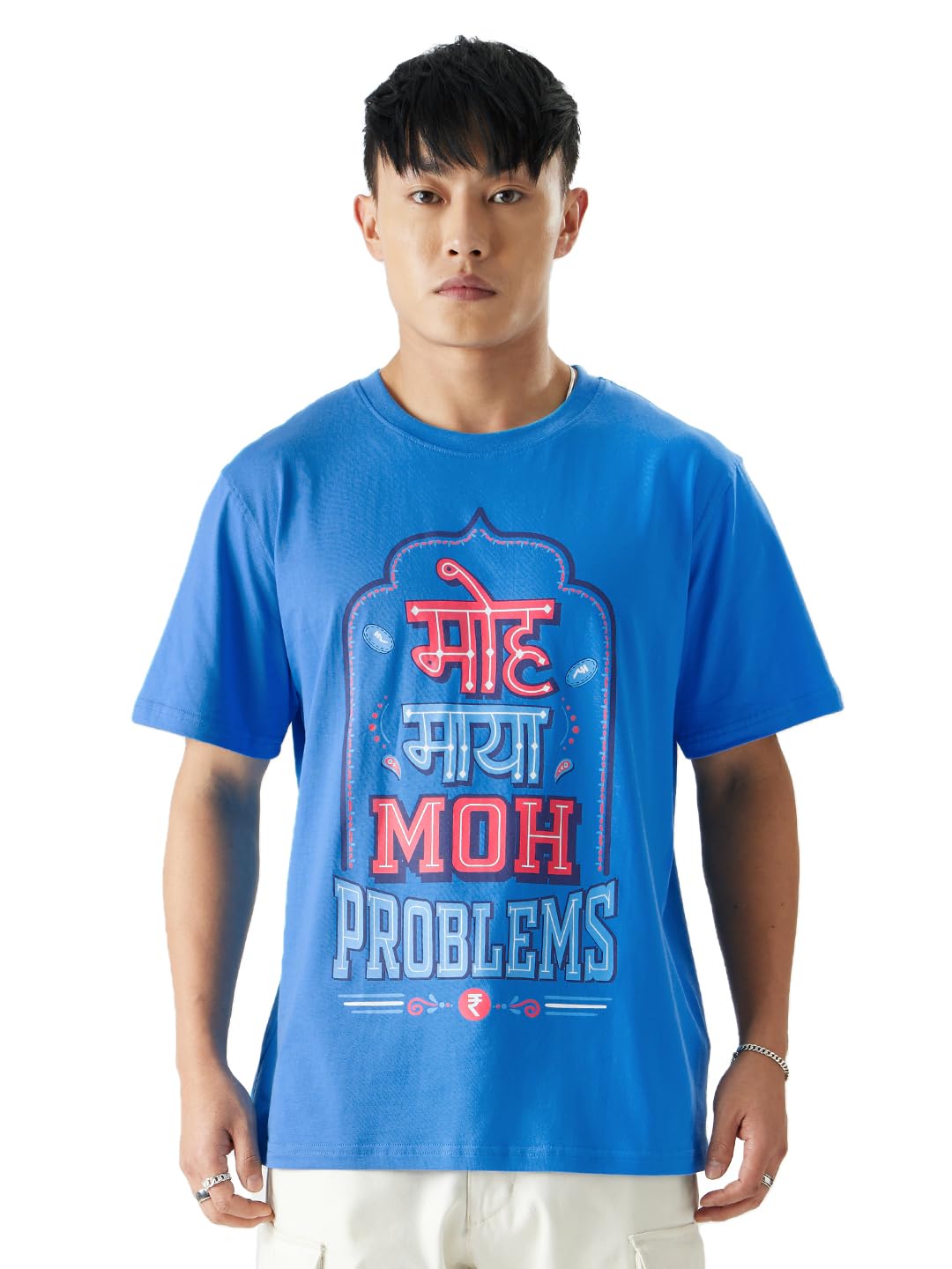 The Souled Store TSS Originals: Sab MOH Maya Mens and Boys Regular Fit Graphic Printed Half Sleeve Cotton Blue Color T-Shirt