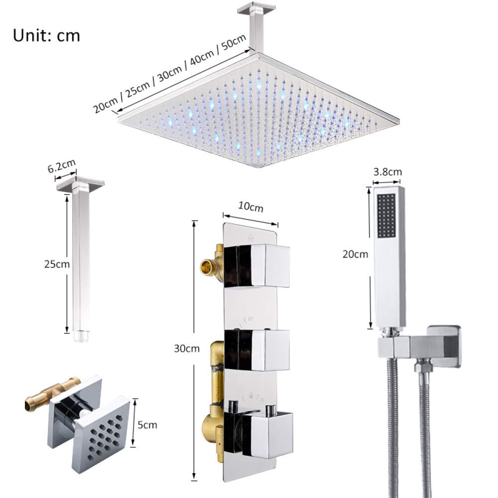 Led Deszczowa Bateria Prysznicowa, Termostatyczny Bateria Prysznicowa, 3-drożna Łazienka Prysznic, Spa, Bateria prysznicowa Łazienkowa, Zestaw 10 cali (zestaw 16 cali)/a/a