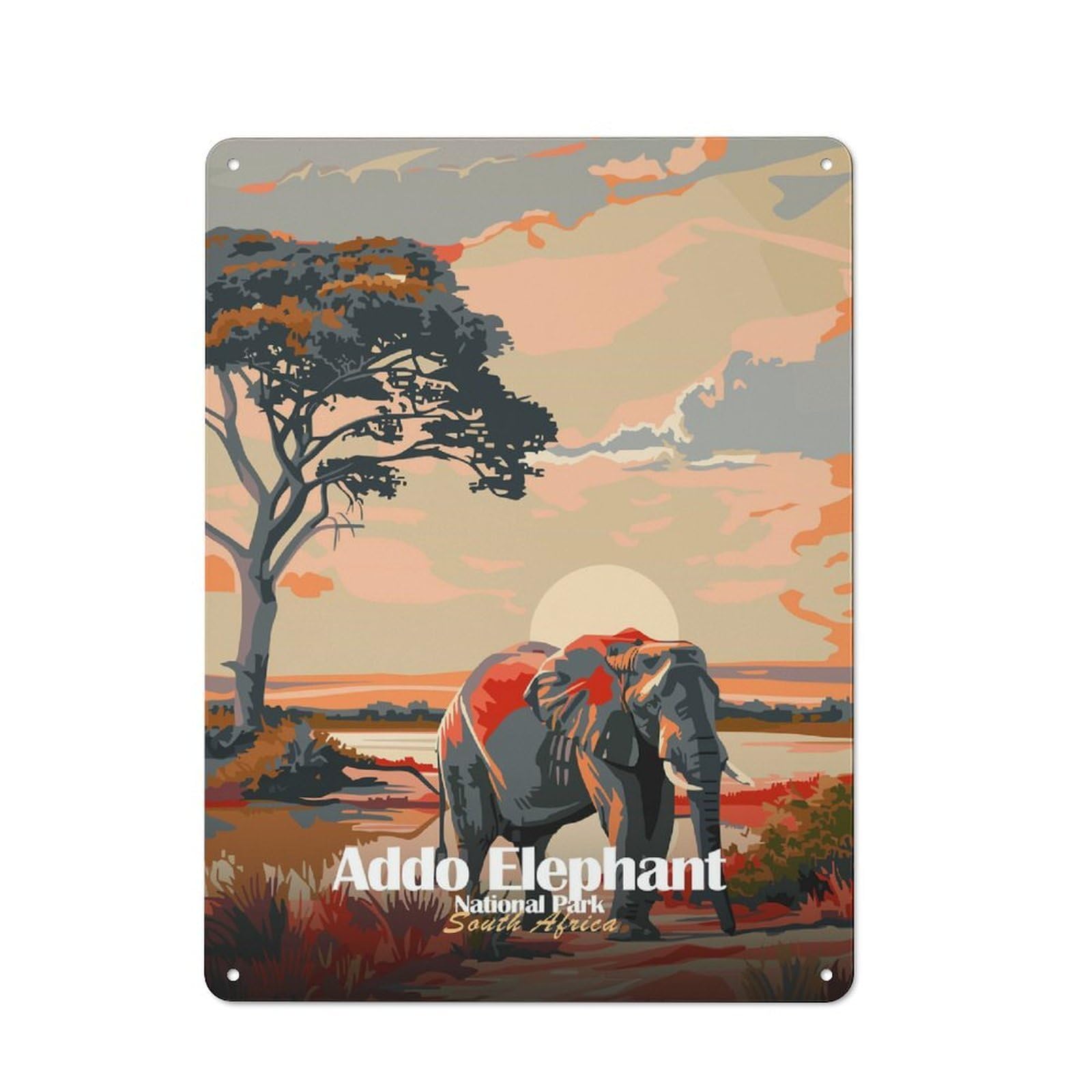 Junmoney Addo Elephant National Park South Africa Warehouse Style Metal Wall Decor 40X30cm, Industrial Metal Sign For Workspace, Cafe, Hallway Or Garage