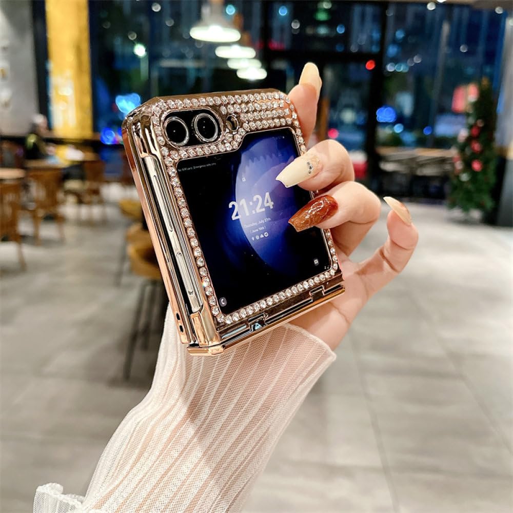 Funda para Samsung Galaxy Z Flip 5 Z Flip 4 Z Flip 3 Bisagra One Piece Diamond Glitter Hard Handphone Funda rígida para teléfono móvil, Negro, para Z Flip 4