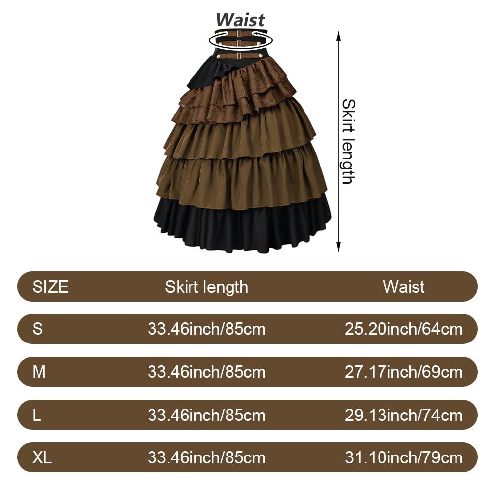 Falda Victoriana Gótica con Volantes - Falda De Disfraz De Pirata Steampunk para Mujer, Ideal para Ferias Renacentistas Y Halloween.