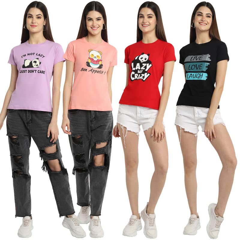 Image of Preneum Women's Cotton Regular Fit Graphic Stylish Printed Short Sleeves Casual T-Shirt |Trend & Styles
