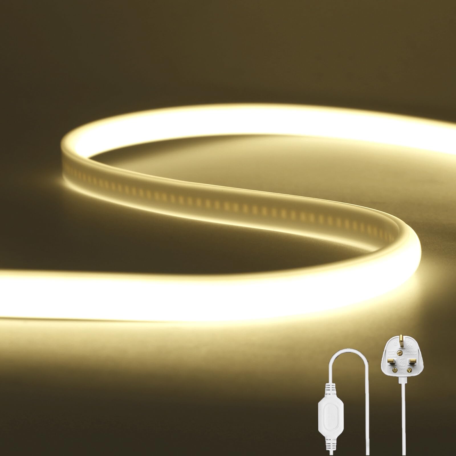 Wisada Flexible COB LED Strip Light [8M, Natural White 4000K],288 LEDs/m Cuttable FCOB LED Neon String Light,AC220-240V,DIY Design,IP65 Waterproof Fairy Lights for Home and Shop Decorative Lighting