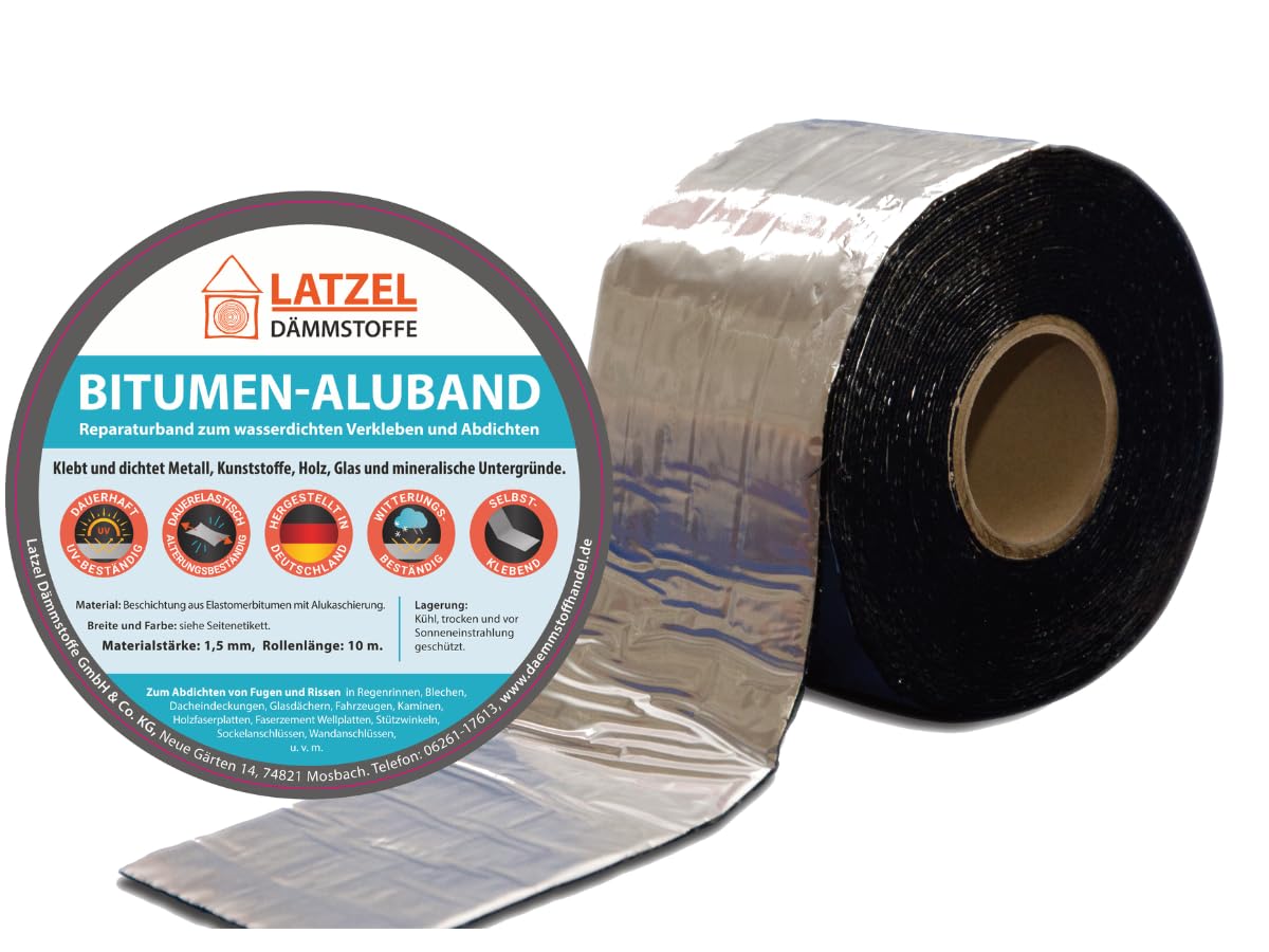 Taśma bitumiczna taśma aluminiowa taśma naprawcza taśma uszczelniająca kolor aluminium 300 mm - rolka 10 metrów. Wyprodukowano w Niemczech.