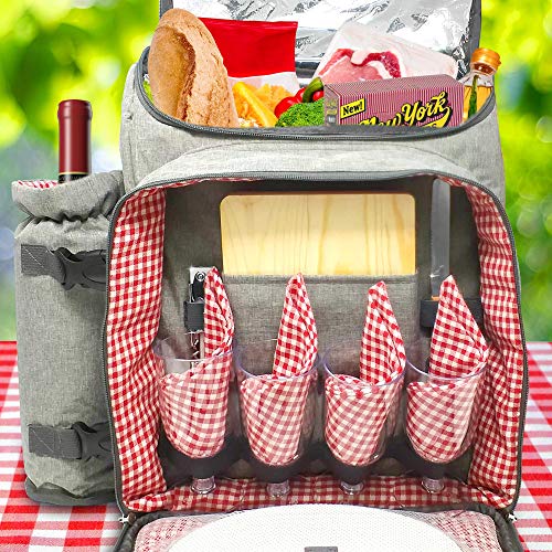 Nature Gear XL Picnic Backpack - Classic 4 Person Insulated Design - Waterproof Blanket and Full Cutlery Set Red