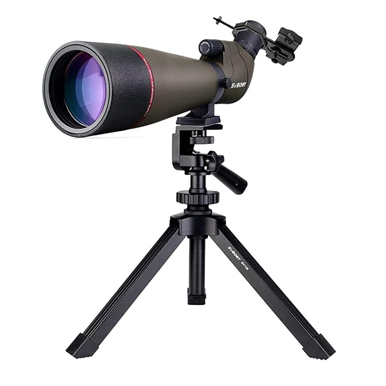 Svbony SV13 Spotting Scope 20-60x80, Stable Tripod, Smartphone Adapter, HD Waterproof Porro Prism Angled Spotting Scope for Birdwatching