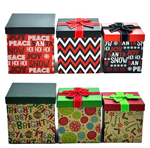 Christmas Nesting Gift Boxes, Square Set of 3 (Colors May Vary)