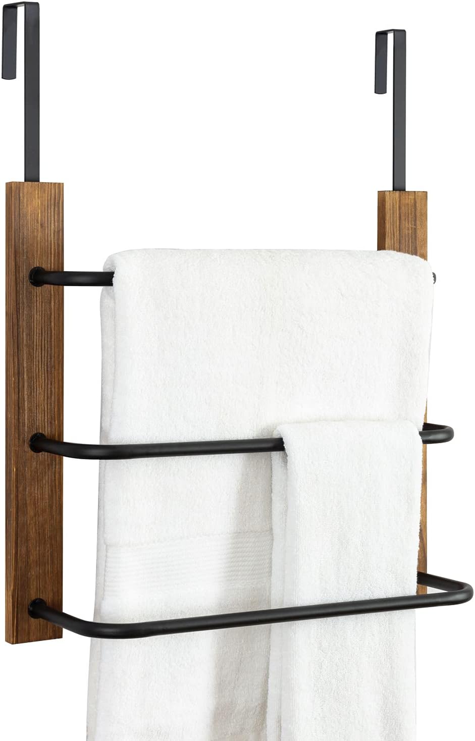 MyGift Rustic Over The Door Towel Rack, 3 Tier Solid Wood and Matte