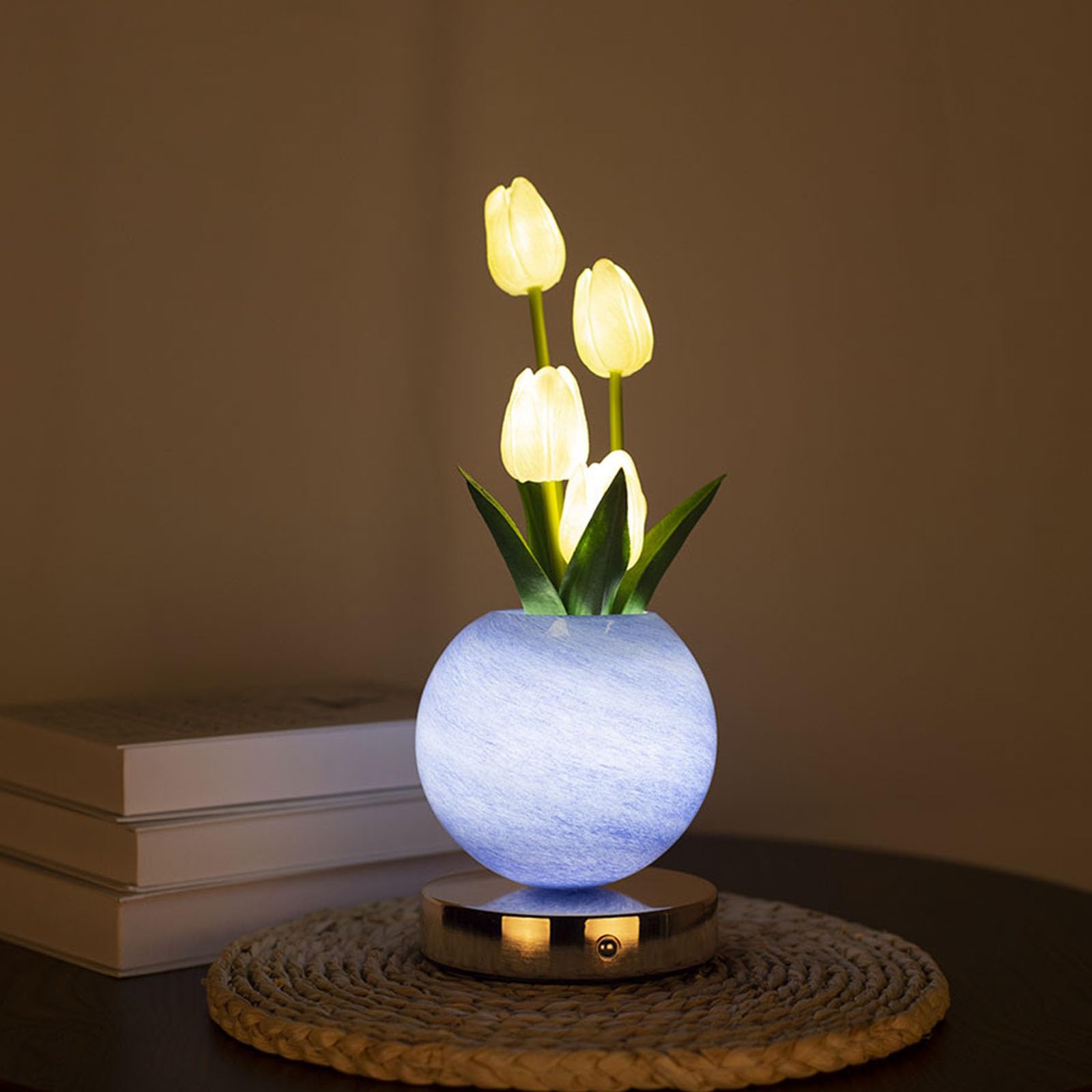 Biały tulipan lampa LED 3-kolorowa ściemniana planeta lampka nocna ładowalna bezprzewodowa tulipan lampa stołowa do pokojów dziecięcych i salonów romantyczny prezent balkon obszar rekreacyjny