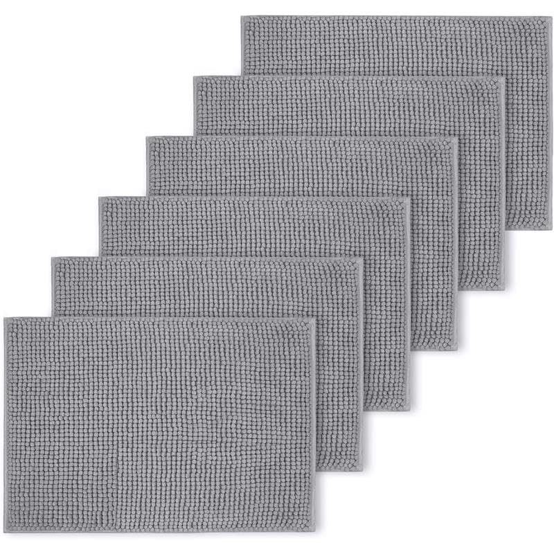 Hafaa Light Grey Bath Mat Non Slip Anti Mould –(6 Pack) Bathroom Mat 60 x 90 cm Machine Washable Bath mats Super Absorbent Extra Soft Fluffy Shower mat