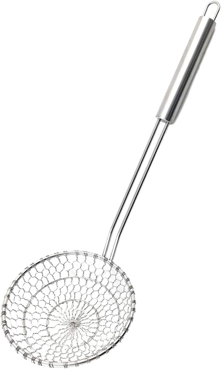 Best Utensils Asian Kitchen Stainless Steel Spider Strainer Professional Wire Skimmer with Spiral Mesh (5-Inch Strainer Basket)…