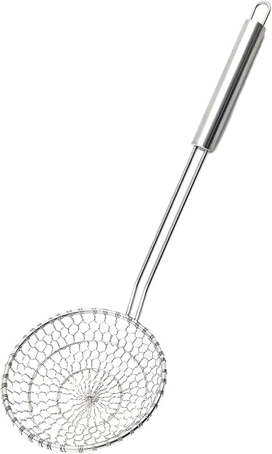 Best Utensils Asian Kitchen Stainless Steel Spider Strainer Professional Wire Skimmer with Spiral Mesh (DIA. 13CM)