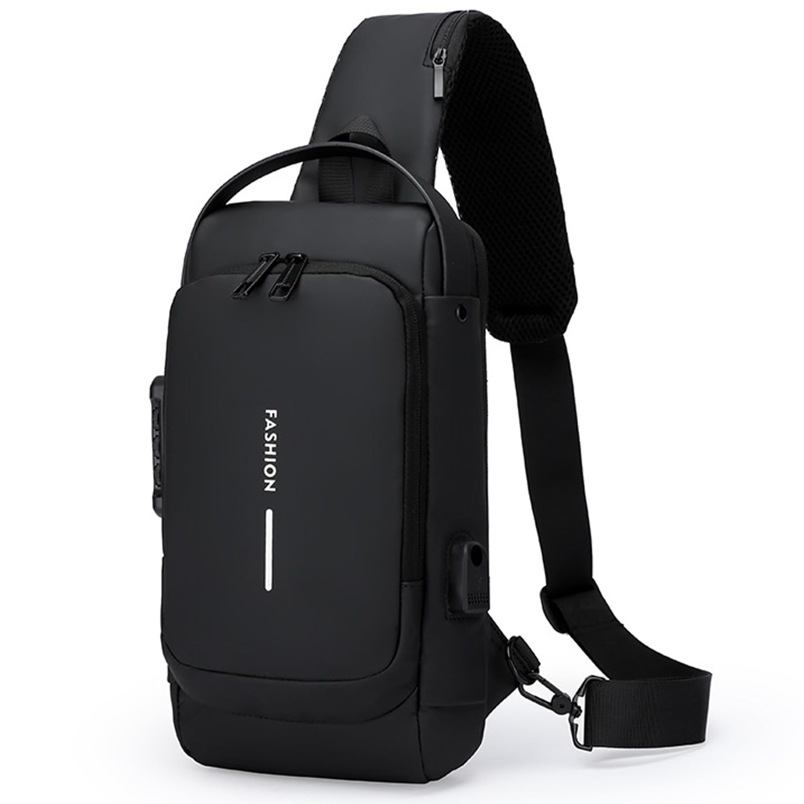 ISDULA Sling Bag for Men Anti-theft USB Crossbody Shoulder Backpack Purse Waterproof PU Leather Chest Bag Travel Daily Use