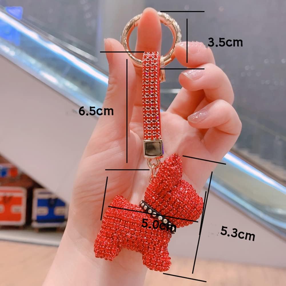 Puppy Car Keychain,Glitter Rhinestone Keychain Cute Cartoon Dog Pendant Charm Keyring Key Holder for Backpacks Handbag Purse Decoration,White