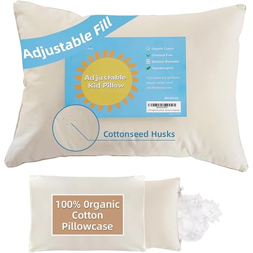 LOFE Organic Pillow with Pillowcase - 20x26 Organic Standard Pillow with 100% Organic Cotton Shell, Adjustable Loft Youth Plilow, Machine Washable, Soft, Perfect for Youth&Adults