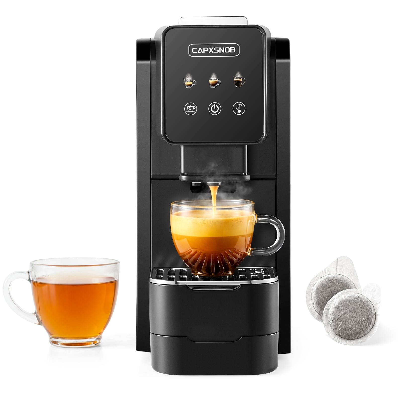 Casabar1 Kaffeepadmaschine für 44mm E.S.E. Pads, Touchscreen, 4 Getränke | 19 Bar Italienische Pumpe, Pre-Infusion, Einstellbare Temp. & Menge, Americano-Bypass, Espressomaschine für Zuhause & Büro