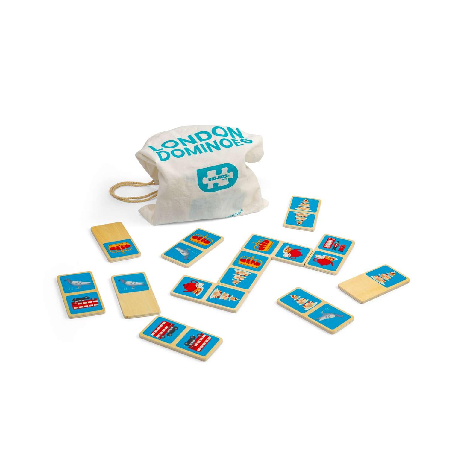 Bigjigs Toys London Dominoes - 28pcs Wooden Domino Game For Children, Kids Games, Fun Travel Toy, Eco Friendly Toddlers Gifts, Age 2 Years Old +