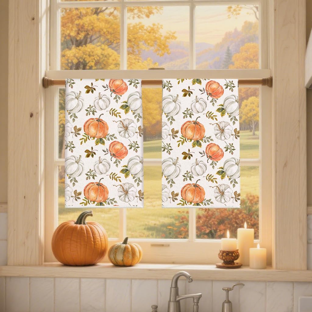 Fall Pumpkin Kitchen Towel 18x26 Inch,Orange White Maple Leaves Dish Towels Hand Towels for Harvest Autumn Thanksgiving Home Kitchen Decoration (Set of 2) - Image 5