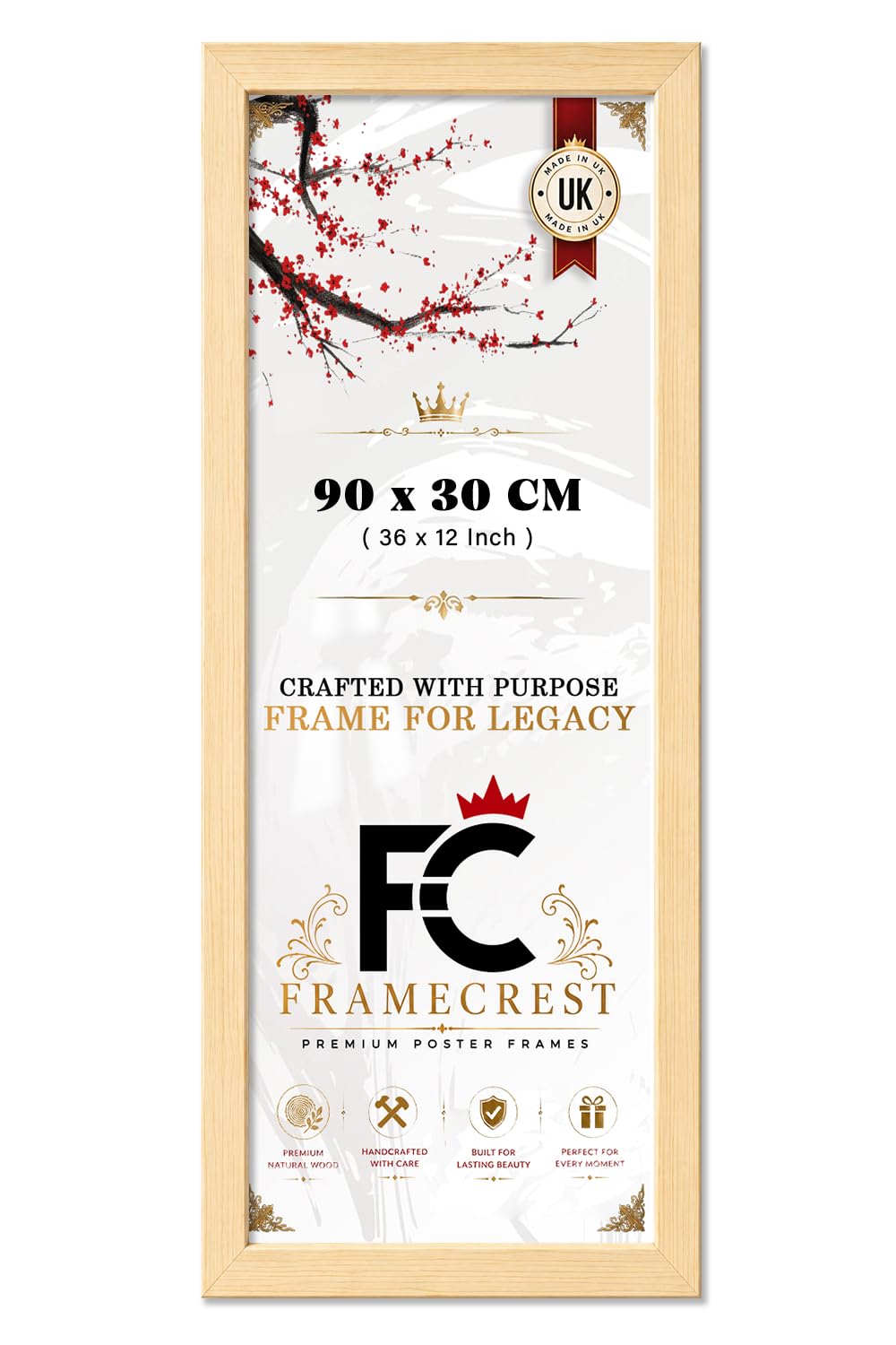 FRAMECREST LTD 30 X 90 CM Poster Frame — Panoramic Picture Frame For Landscape Prints, Living Room Wall Decor, Wall Mounted Gallery Display For Office Or Home 36 X 12 Inch - [Pine]