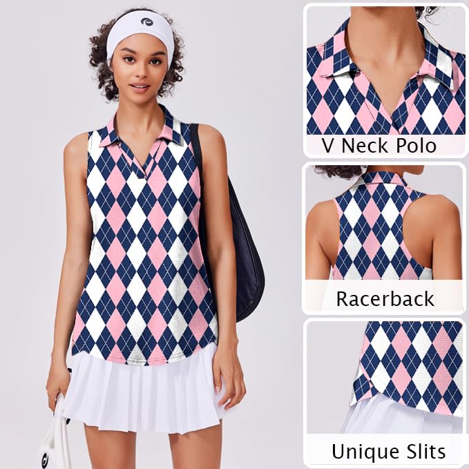 Image of PINSPARK Womens Golf Shirt UPF 50+ Sleeveless Collared Shirts Quick Dry Tennis Polo V-Neck Racerback Athletic Workout Tank