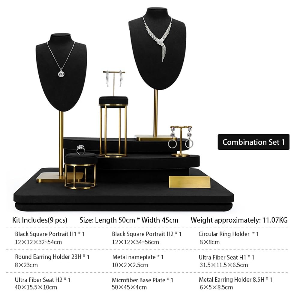 Schmuckaufbewahrung Schmuckdisplay-Set aus schwarzem Samt und Metall, 3 Kombinationen(Mittel)