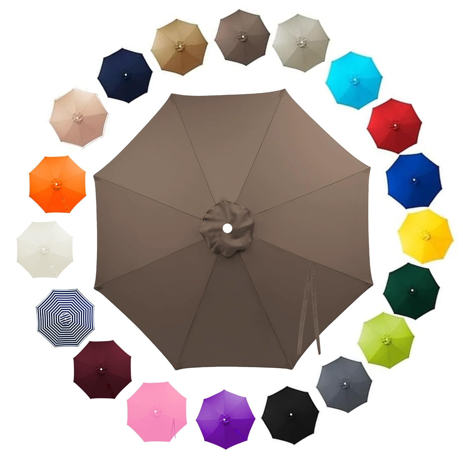 Outdoor Patio Parasol Replacement Canopy 2.5m 2.8m 3.30m 3.5m 6/8 Ribs, Fade Resistant Garden Umbrella Top Fabric Cover, Waterproof UV Protection Sunshade Cloth(Dark Taupe,3.0m/8 Arms)