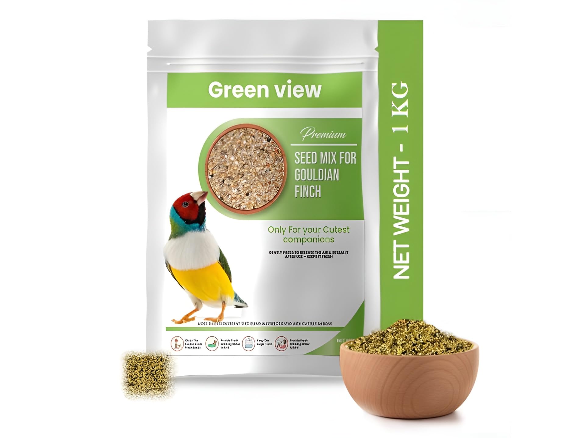 Green view|Premium|Seed Mix for Gouldian Finch|Net Weight 1KG More Than 13 Different Seed Blend in Perfect Ratio with Cattlefish Bone (B0CVFS8M2X) Amazon Price History, Amazon Price Tracker