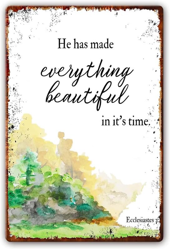 He Has Everything Beautiful In His Time Ecclesiastes 3:11 Metal Tin Sign Bible Verse Wall Decor Print His Mercies Scripture Sign Farmhouse Sign For Living Room Metal Tin Sign 8x12 Inch