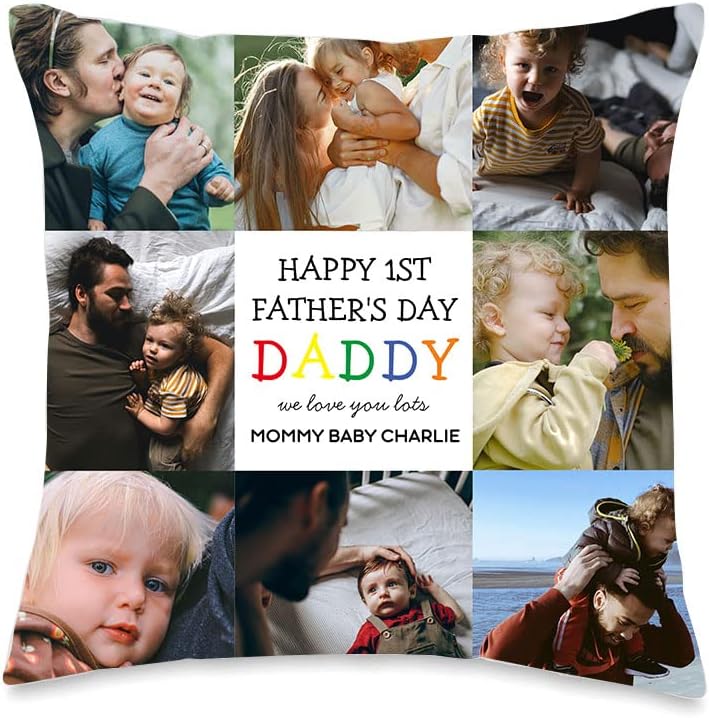 Custom Photo Pillow Case for Father Men Personalized Throw Pillow Cover Decorative Cushion Cover for Dad Husband 18x18 inch (Style 6)
