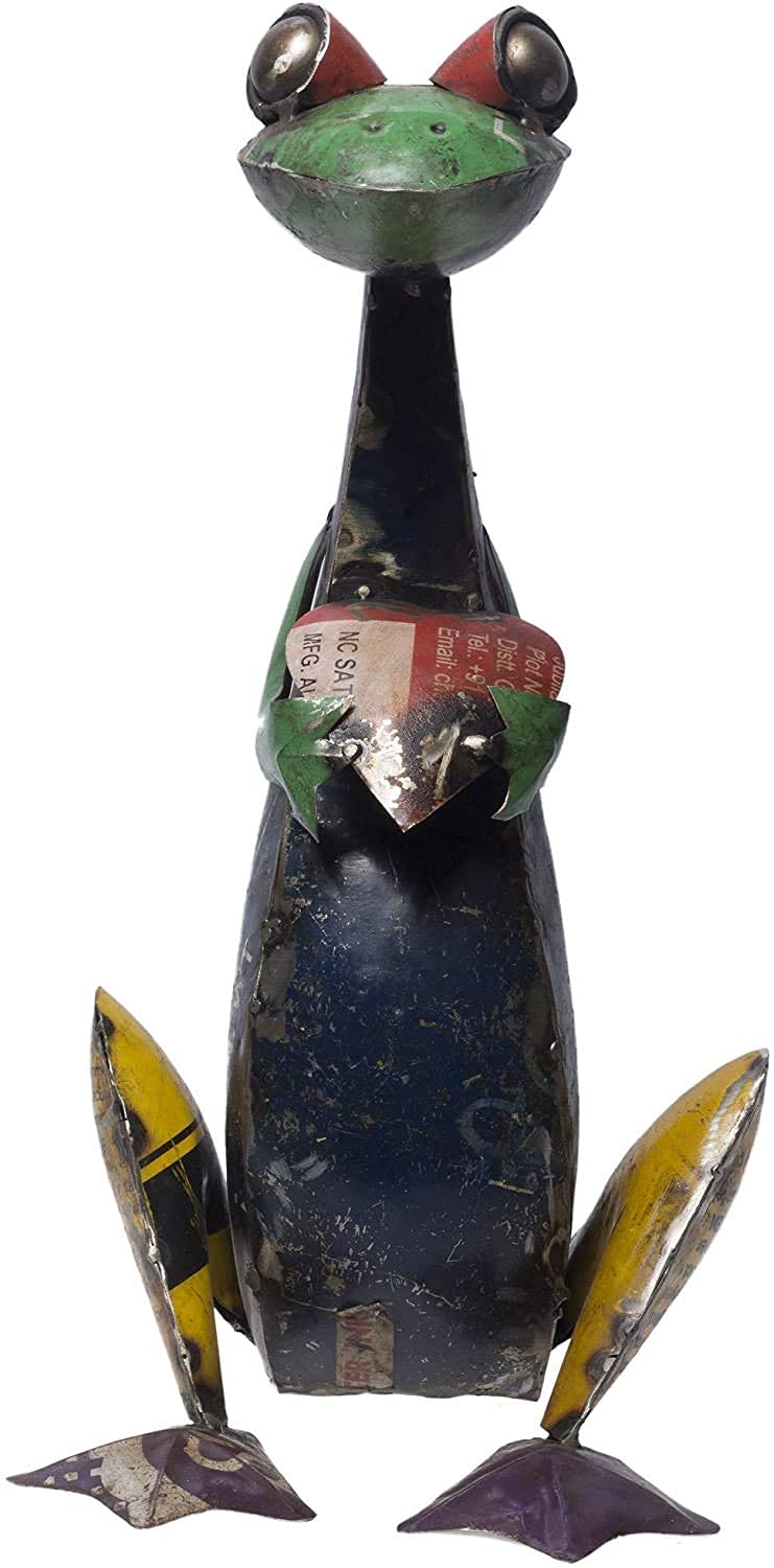 De Kulture Handcrafted Recycled Iron Frog Decorative Collectible Figurine Showpiece Beautify Home Office Holiday Décor | Ideal for Garden Balcony Terrace Decoration (Frog with Heart)-image-14