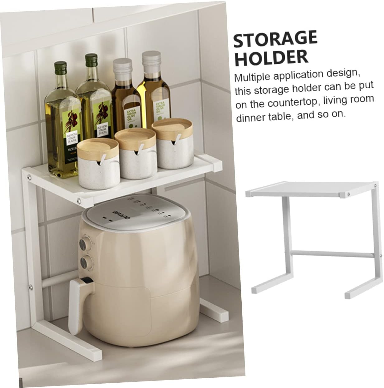 Metal Oven Stand Kitchen Organizer for Microwave and Air Fryer Compact Countertop Storage Rack Space-Saving Holder for Small Appliances White C-Type Design