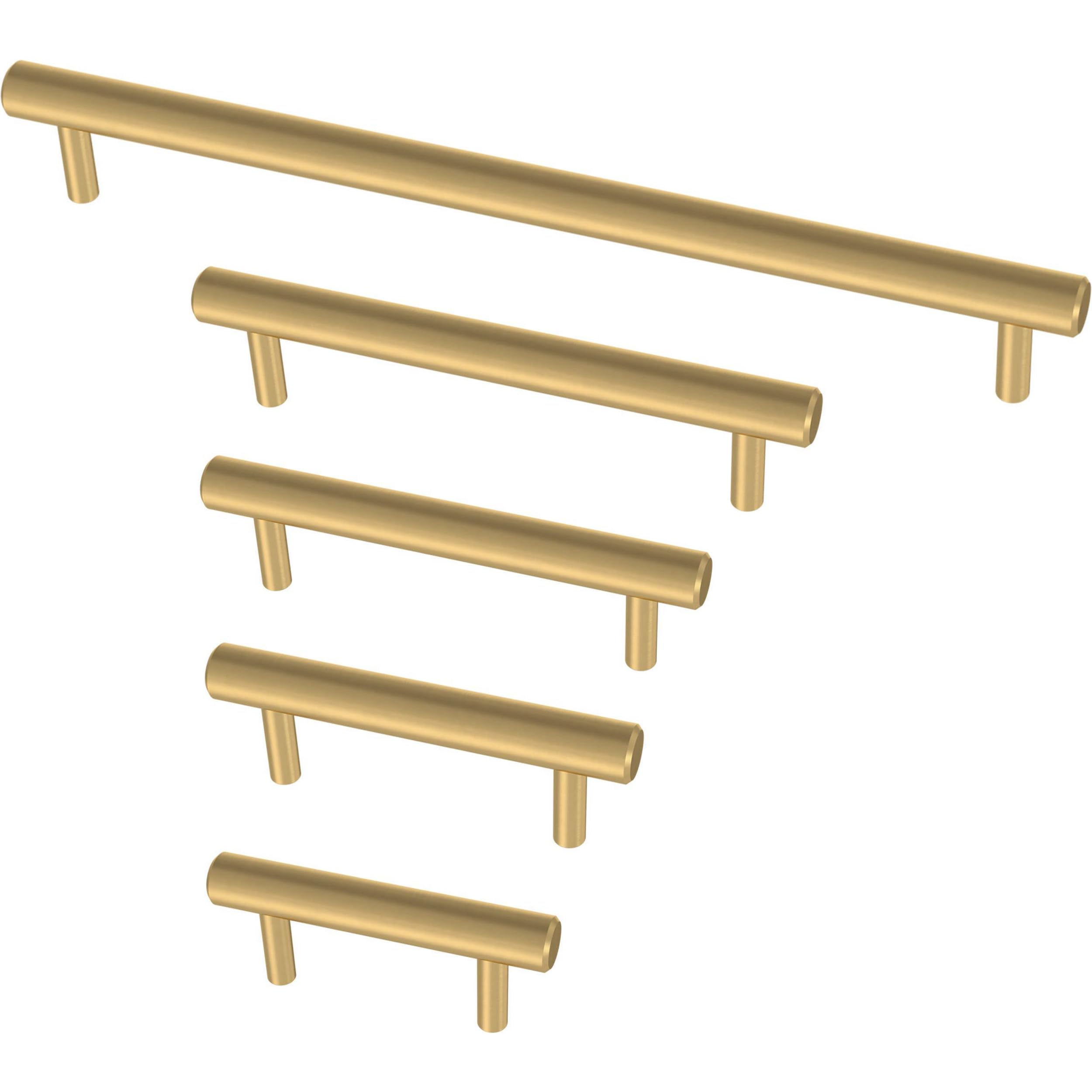 Franklin Brass Asymmetric Cabinet Handles 10-Pack – 5-1/16 Inch Center-to-Center Modern Pulls In Brushed Gold For Kitchen And Furniture