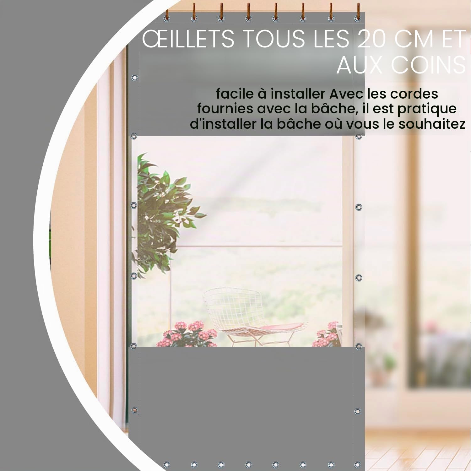 2.5x3.5m Bâche Transparente Imperméable avec Œillets, 0.45mm Bache de Protection Exterieur, 450g/m² Bache Etanche au Vent Pluie pour Pergola, Terrasse (Hauteur x Largeur, Gris)