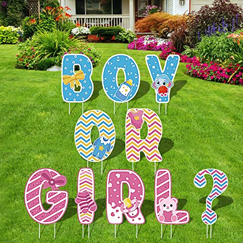BLOOMWIN Gender Reveal Party Deko Outdoor Boy or Girl Schriftzug 10 stk. Buchstaben - Girl or Boy Banner Blau und Rosa Baby Gender Reveal Dekoration für Außen Innen Garten Terrasse Rasen Zimmer Haus Cover