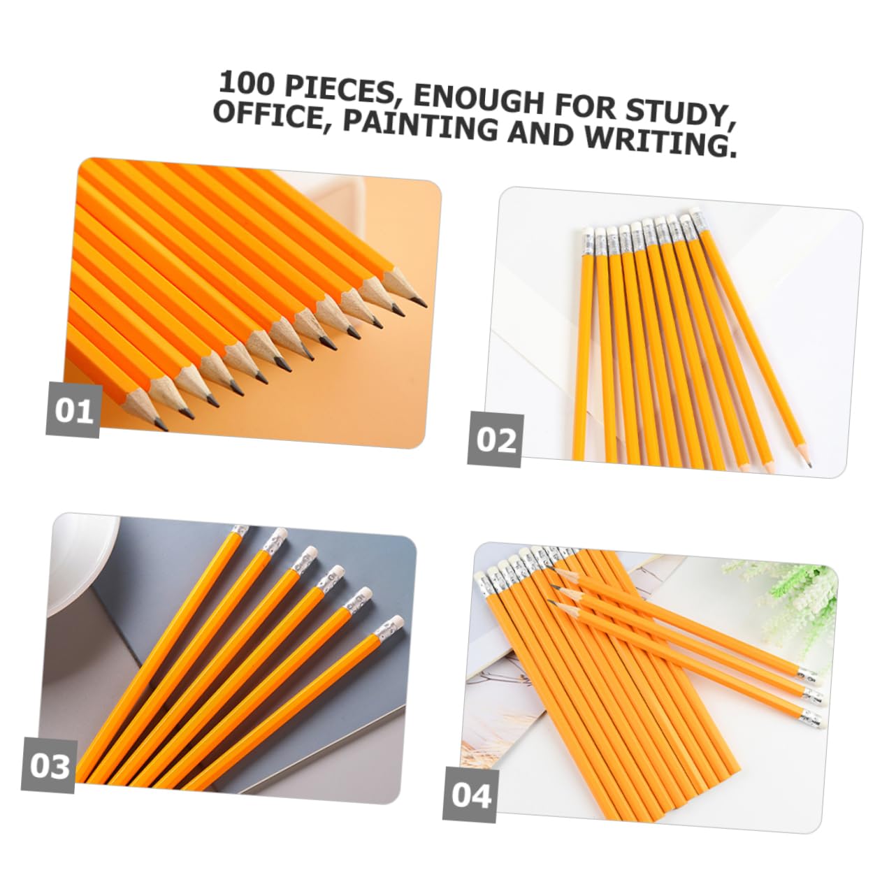 HOMSFOU 100 Matite Hb Arancia in Legno con Gomma, Scrittura Fluida, per Scuola e Ufficio, per Studenti e Insegnanti