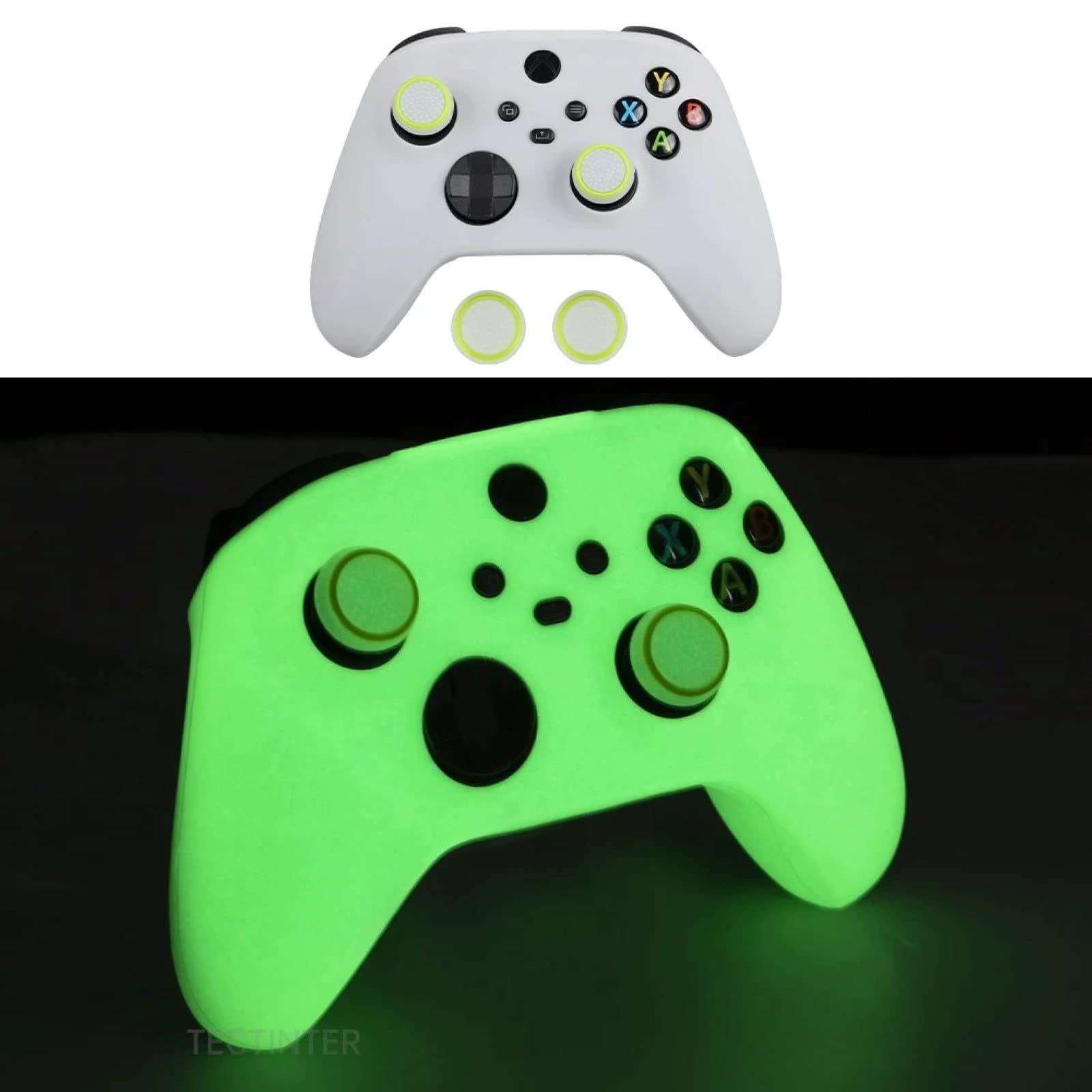 Silicone Case Cover for Xbox Series S/X Controller Grips, Luminous Glow in Dark Night for Microsoft Xbox X/S Video Game Joysticks Protector Skin Anti-Slip Gamepad Protector + 2pcs Thumb Caps (White)-image-1